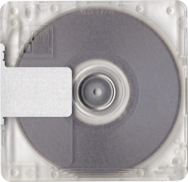 white minidisc with metal clip